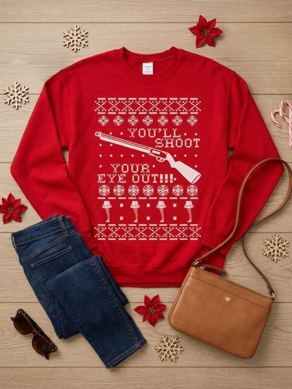 You'll Shoot Your Eye Out Red Sweatshirt Ugly Christmas Sweater | Sz S
